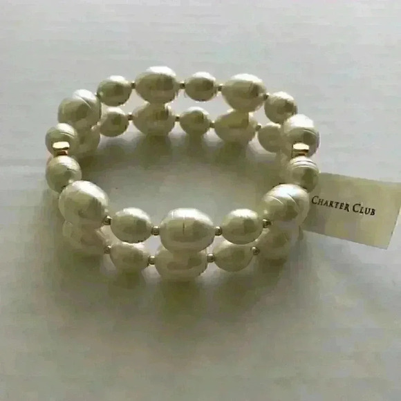 Charter Club new Pearl Double Row Stretch Bracelet - Picture 3 of 8